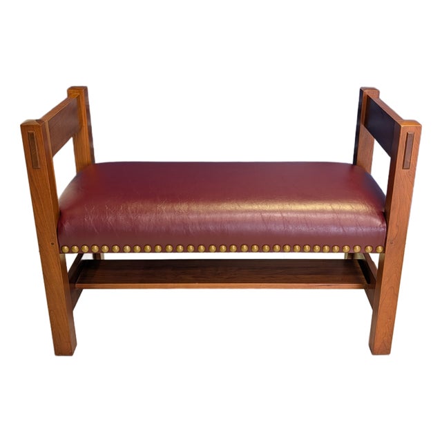 2005 L. & j.g. Stickley Cherry Wood "Gus" Limited Run Collector Bench - Capri Henna Leather For Sale