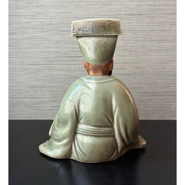 Celadon Antique Edo Era Celadon Sanda Ware Figurine by Kinkodo Kisuke, 9", (Condition) For Sale - Image 8 of 12