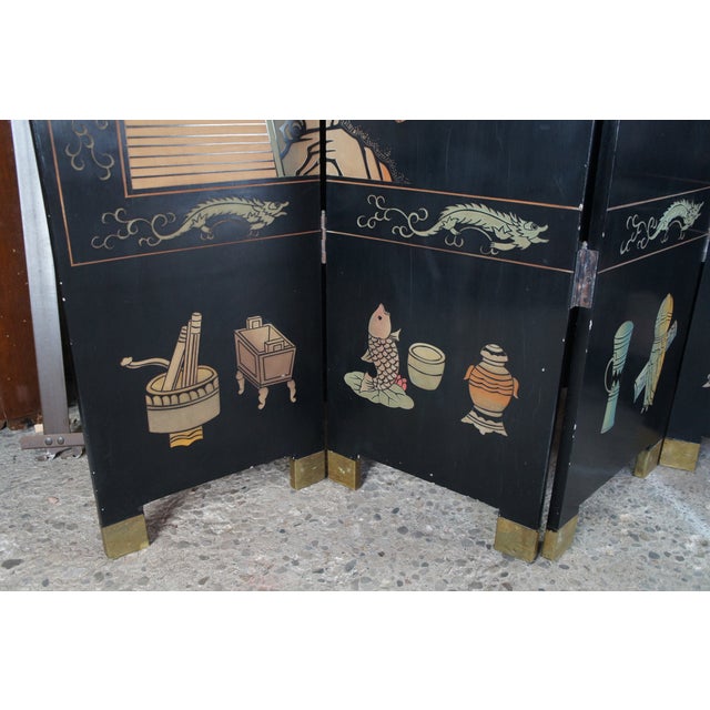 Chinese Coromandel Black Lacquer 8 Panel Folding Screen Room Divider 128" For Sale - Image 15 of 17