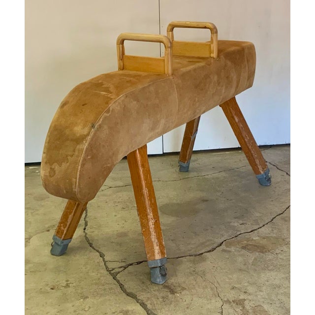 Vintage Gymnastic Pommel Horse, Danish, Suede, Pine, Athletic, Vaulting, C.1960