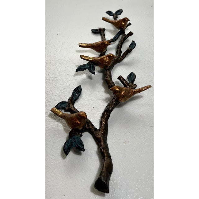 Mid-Century Modern Vintage Cast Metal Birds on Branch Wall Sculpture With Verdigris Patina For Sale - Image 3 of 12