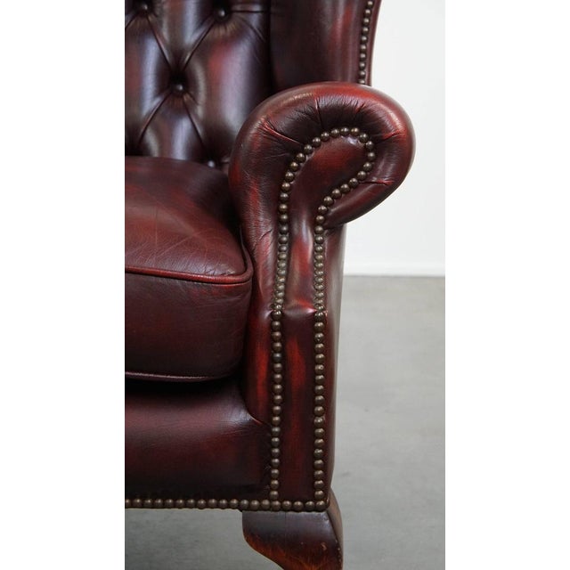 Classic Red Cowhide English Chesterfield Wing Chair with an Exceptionally Wide Seat For Sale - Image 9 of 15