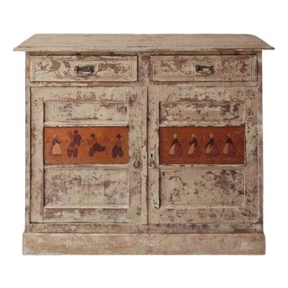 1950s French Oak Chest of Drawers With Bécassine Motif For Sale