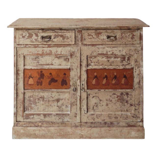 1950s French Oak Chest of Drawers With Bécassine Motif For Sale