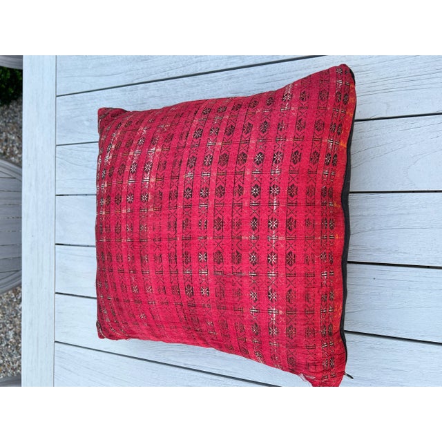 Red and Black Custom Down Pillow Made From 19th Century Silk Turban Indian/Turkish Fabric From Pat McGann Gallery For Sale - Image 4 of 9