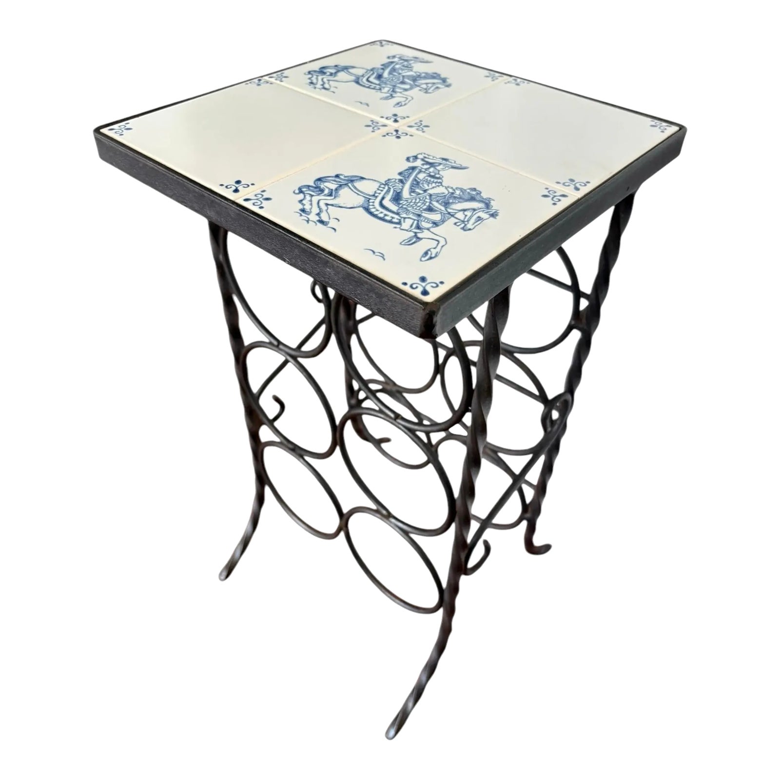 Vintage Wine Bottle Holder Table With Deft Tile | Chairish
