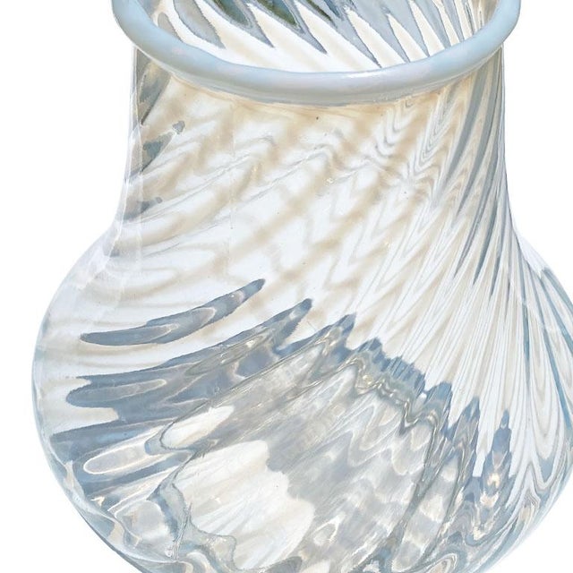 Mid-Century Modern Round Candy Cane Glass Hobbs Opalescent White Vase For Sale - Image 3 of 5