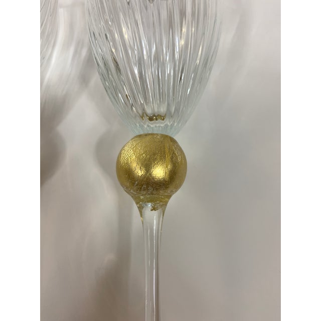 Vintage Union Street Glass Set of 8 Manhattan Gold Fluted Wine Glasses, Signed For Sale - Image 4 of 5