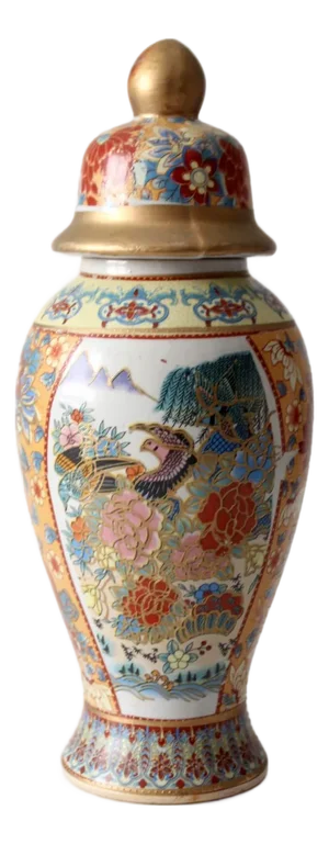 Vintage Chinese Famille Rose Porcelain Ginger Jar With Birds & Peonies