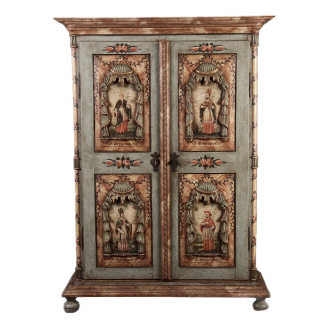 Antique Chamfered Baroque Votive Wood Cabinet, 1850 For Sale
