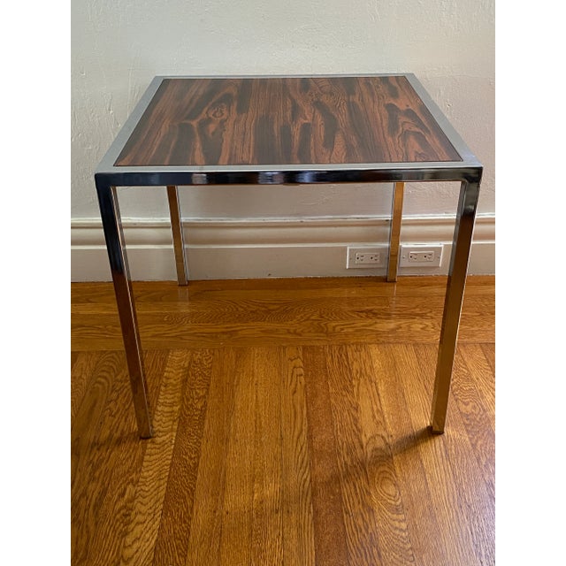 Wood Milo Baughman and Florence Knoll Style Rosewood and Chrome Side Table For Sale - Image 7 of 7