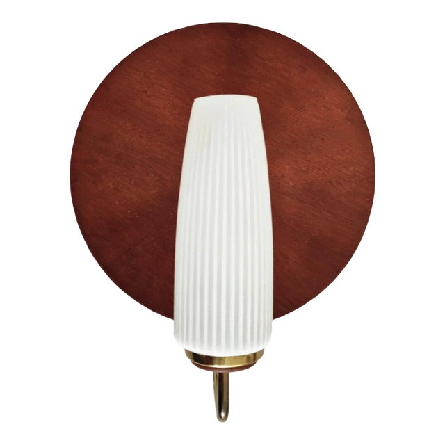 60's Mid-Century Modern Danish Teak Brass Tulip Glass Sconces, Italy Stilnovo For Sale