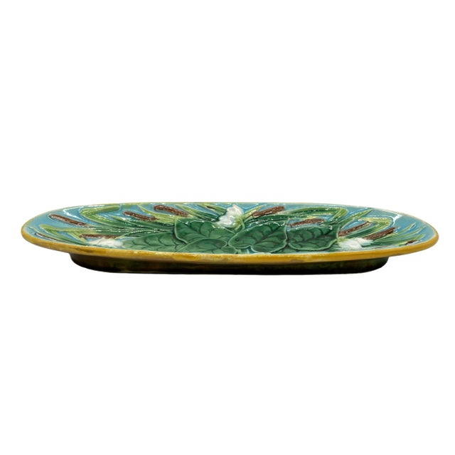 George Jones George Jones Majolica Pond Lilies and Bullrushes 10-In Tray, English, C. 1875 For Sale - Image 4 of 13