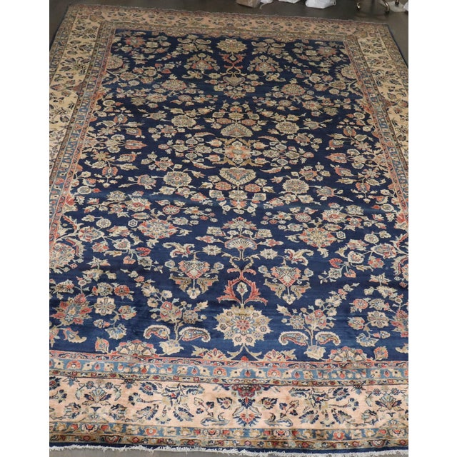 Early 20th Century Zabihi Collection Oversize Manchester Wool Navy Persian Sarouk Rug - 11'6" x 25'2" For Sale - Image 10 of 12