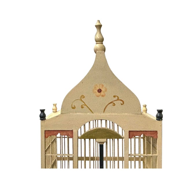 Wood Western House Shape Light Cream Color Wood Birdcage Display For Sale - Image 7 of 9