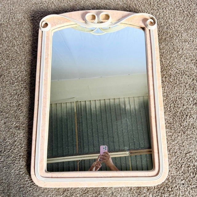 Postmodern Pink Tessellated Stone Pencil Reed Ribbon Wall Mirror For Sale - Image 4 of 9