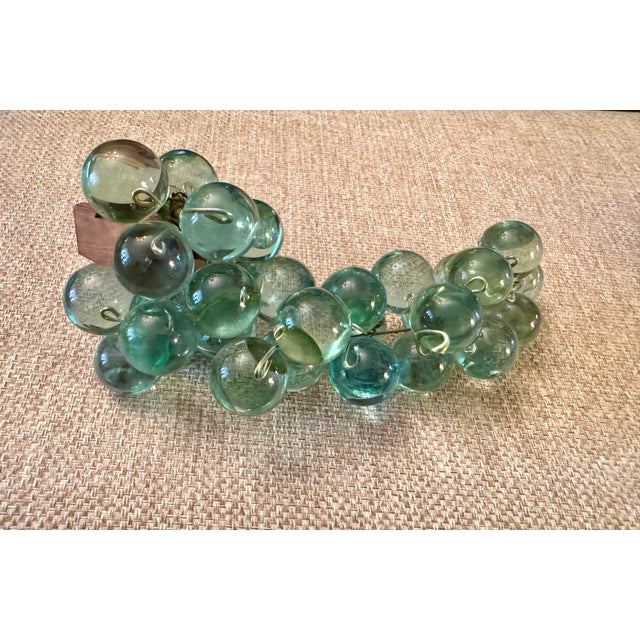 Vintage Mid-Century Aqua Lucite Grape Cluster on Carved Wooden Stem For Sale - Image 4 of 7