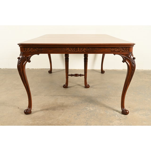 Romweber Style Georgian Walnut and Burl Wood Extension Dining Table, Newly Refinished For Sale - Image 16 of 17