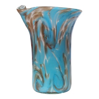 Vintage Murano Fratelli Toso Blue Copper Aventurine Flecks Swirling Clouds Italian Art Glass Flower Vase For Sale