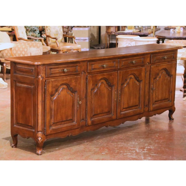 Mid-Century French Louis XV Carved Oak Four-Door Enfilade Buffet With Drawers For Sale In Dallas - Image 6 of 15