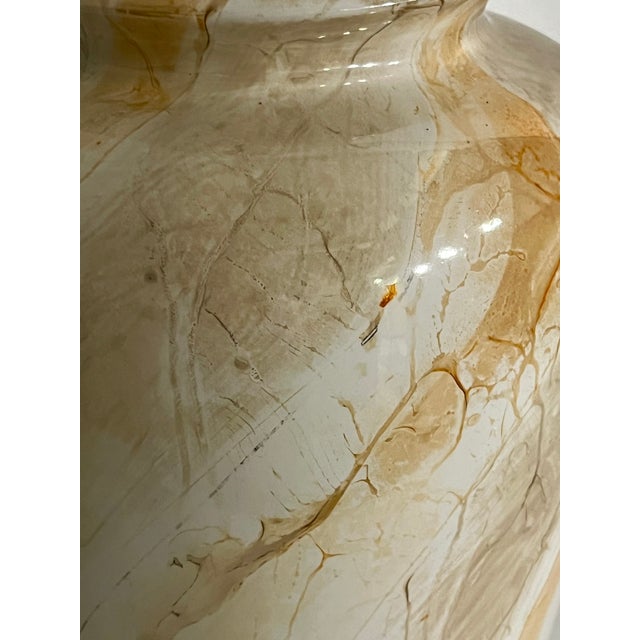Vintage Orange and Cream Marbleized Ceramic Baluster Form Lamp For Sale - Image 11 of 15