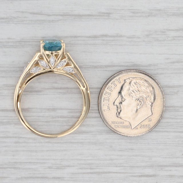 Metal 2.10ctw Blue Zircon Diamond Ring 14k Yellow Gold Size 6 Engagement For Sale - Image 7 of 8