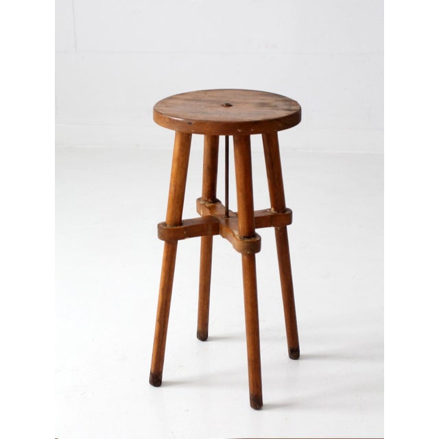 Wood Antique Round Wood Stool Side Table For Sale - Image 7 of 18