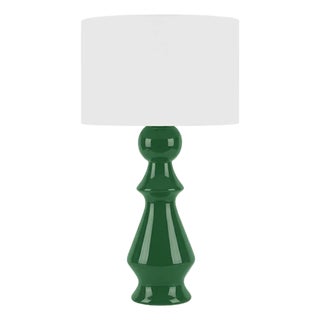 Matthew Izzo Home Colette Kelly Green Ceramic Table Lamp With White Linen Drum Shade For Sale