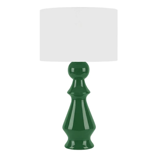 Matthew Izzo Home Colette Kelly Green Ceramic Table Lamp With White Linen Drum Shade For Sale