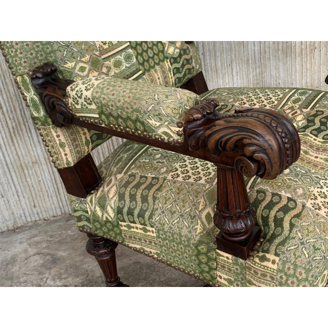 Louis XVI Style Spanish Pair of Carved Walnut Armchairs, 1900s For Sale - Image 11 of 18