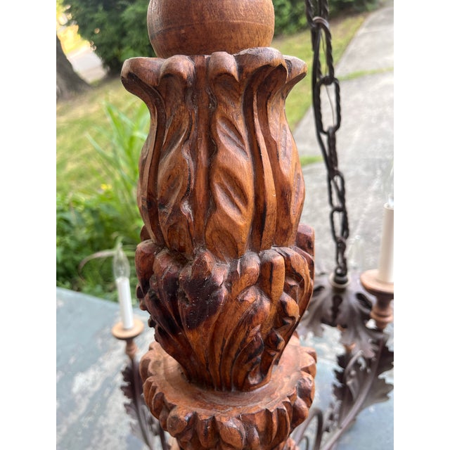 Late 20th Century Country French Hand Carved Wood With Scrolling Wrought Iron Arms For Sale - Image 4 of 8