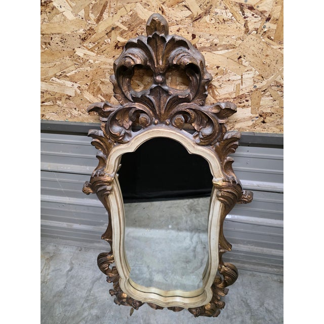 Large Gilt and Cream Finish Ornate Rococo Revival Wall Mirror by Carolina For Sale - Image 10 of 11