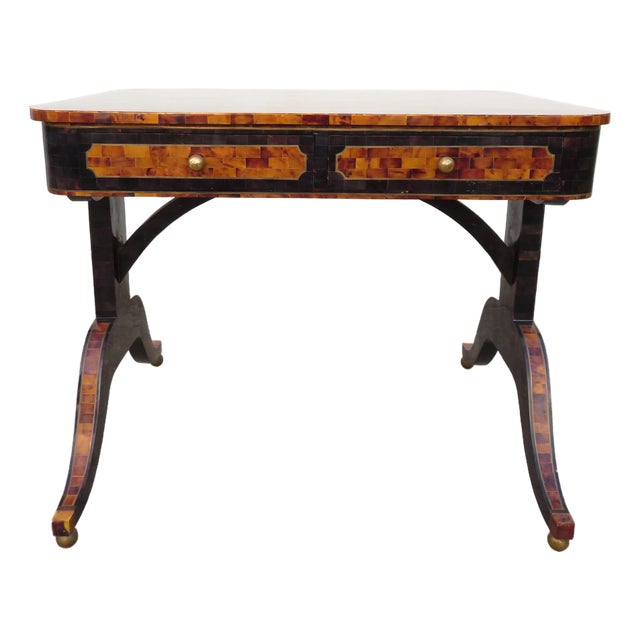 Maitland Smith Tessellated Faux Tortoise Shell / Penshell Writing Desk ~ Traditional Regency Style For Sale