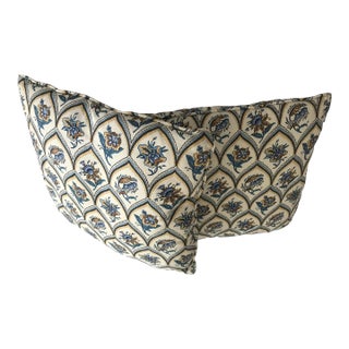 Blue and Tan Floral Pillows - a Pair For Sale