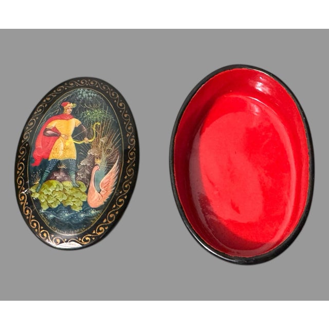 Vintage Hand Painted Russian Lacquer Miniature Keepsake Box Tsar Saltan I used google image to identify this scene and...