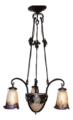 Antique Art Nouveau 4-Light Chandelier from Muller Frères Luneville, 1920s