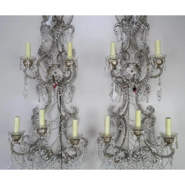 Rococo Pair of Six-Light Italian Crystal Beaded Sconces For Sale - Image 3 of 9