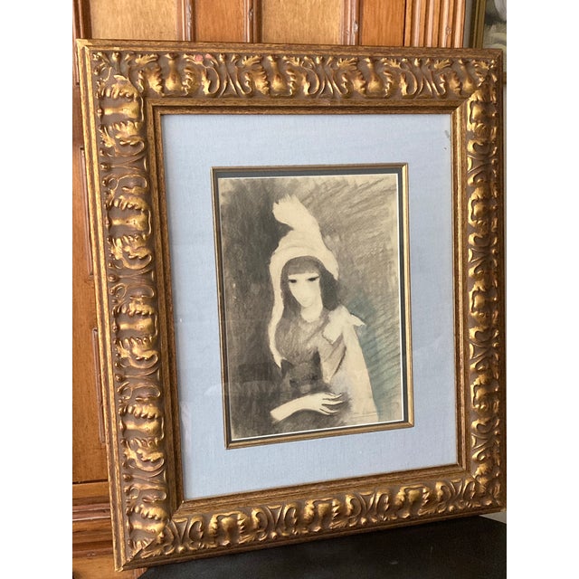 Marie Laurencin Female French Artist Fille Avec Chat Signed Marie Laurencin' (Lower Right) Charcoal Wash and Crayon on Paper Laid Down to Board For Sale - Image 9 of 12