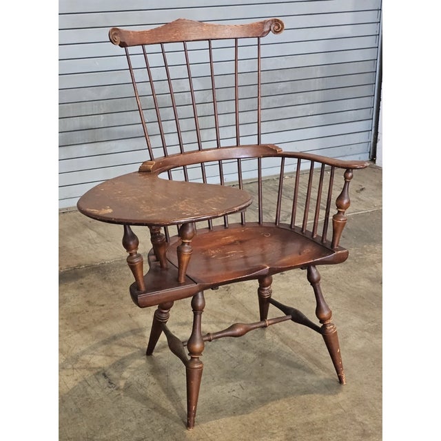 American Dr Dimes Windsor Style Desk Writing Arm High Back Chair Bench Made New Hampshire For Sale - Image 3 of 12