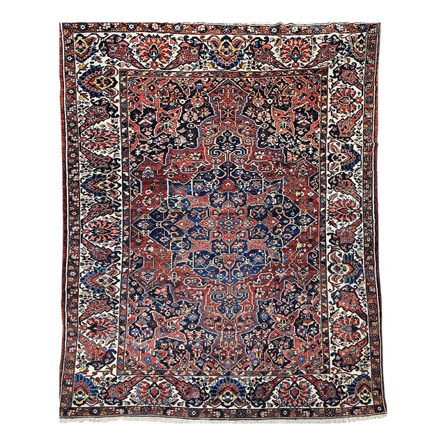 Vintage Oversize Bakhtiari Rug, Handwoven Geometric Pattern, Burgundy & Ivory, 11’ X 15’ For Sale