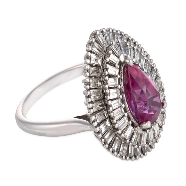 Vintage Gia 2.84 Carat No Heat Pink Sapphire Diamond White Gold Ballerina Ring, Size 6.5 For Sale - Image 4 of 6