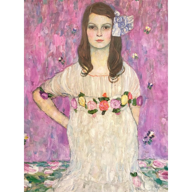 Purple Gustav Klimt Vintage 1987 Lithograph Print Metropolitan Museum of Art Large Poster " Portrait of Mada Primavesi " 1912 For Sale - Image 8 of 13
