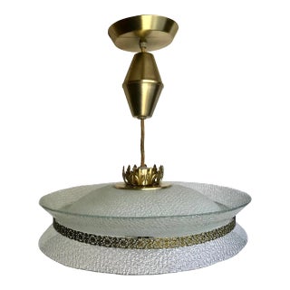1950s Rippled Glass and Brass Chandelier Attributed to Carl Fagerlund For Sale