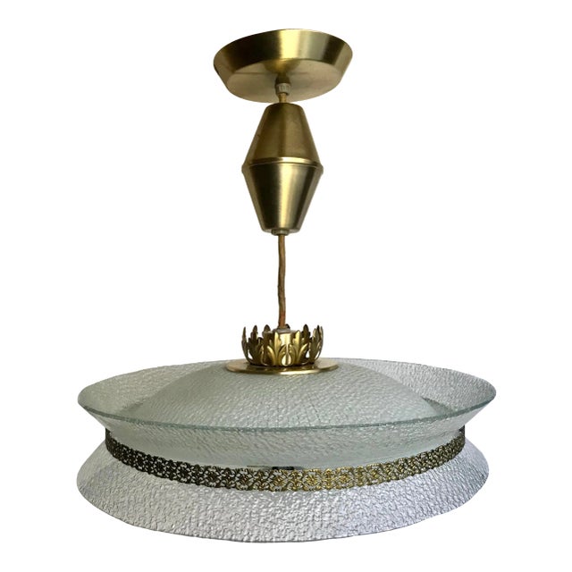 1950s Rippled Glass and Brass Chandelier Attributed to Carl Fagerlund For Sale