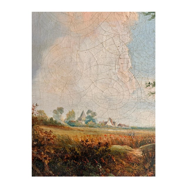 19th Century English Folk Art Cottage Landscape Painting With Figures ...
