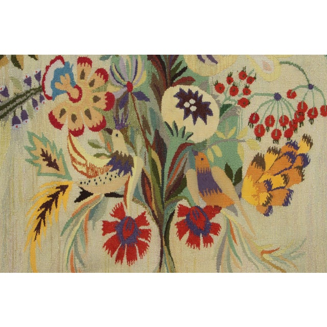 Traditional Signed Aline Leduc-Durand Aubusson Tapestry, Folk Floral Bouquet - Rug & Kilim For Sale - Image 3 of 9