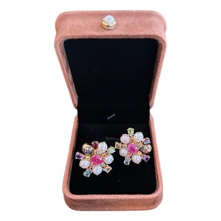 Bochic "Orient" Ruby, Sapphire & Multi Gem Earrings Set 18K Gold & Silver For Sale