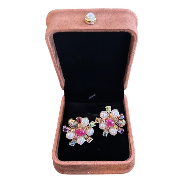 Bochic "Orient" Ruby, Sapphire & Multi Gem Earrings Set 18K Gold & Silver For Sale