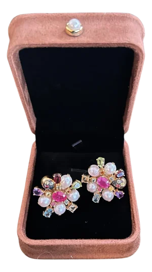 Bochic "Orient" Ruby, Sapphire & Multi Gem Earrings Set 18K Gold & Silver