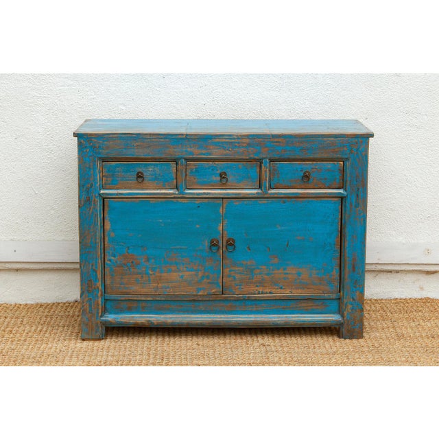 1970s Ming Teal Distressed Vintage Credenza For Sale - Image 5 of 10